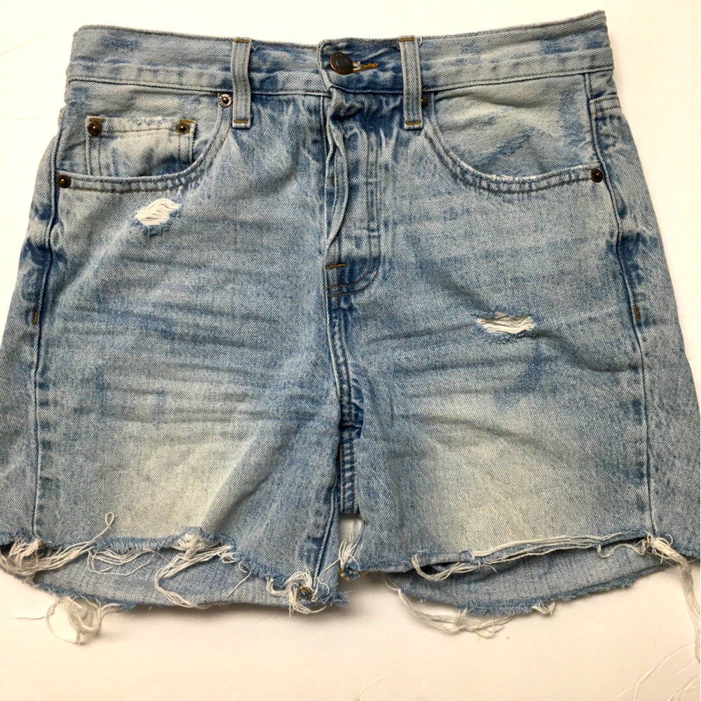 Anthropologie Pistola Cut Off Jean Shorts 26 Blue Button Fly 100% Cotton